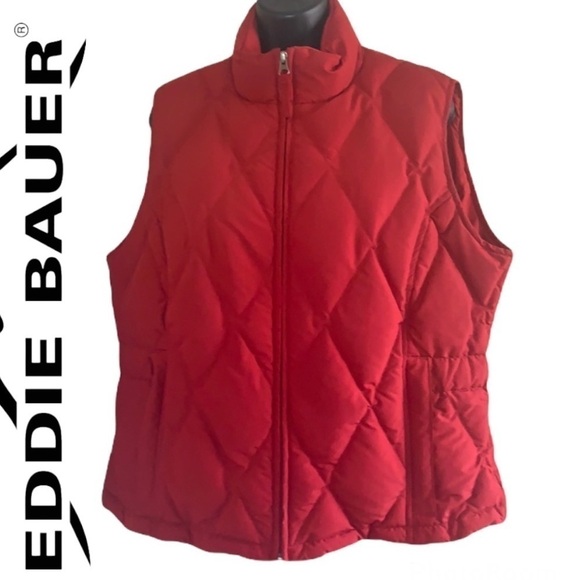 EDDIE Bauer Red Quilted Insulated Goose Down Full Zipper Size L - Picture 1 of 12